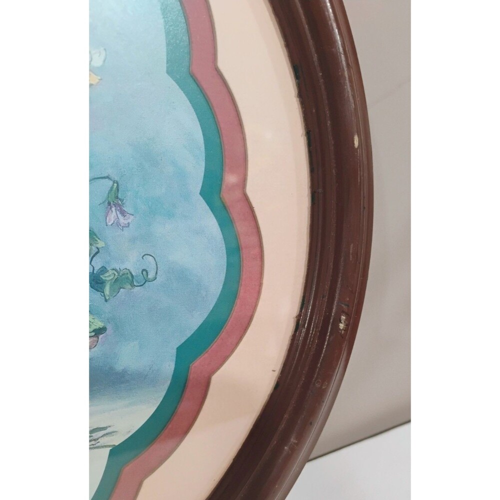 Barbara Mock Birdhouses Blue Birds Welcome Framed Matted Print Round Brown Frame - Picture 3 of 6